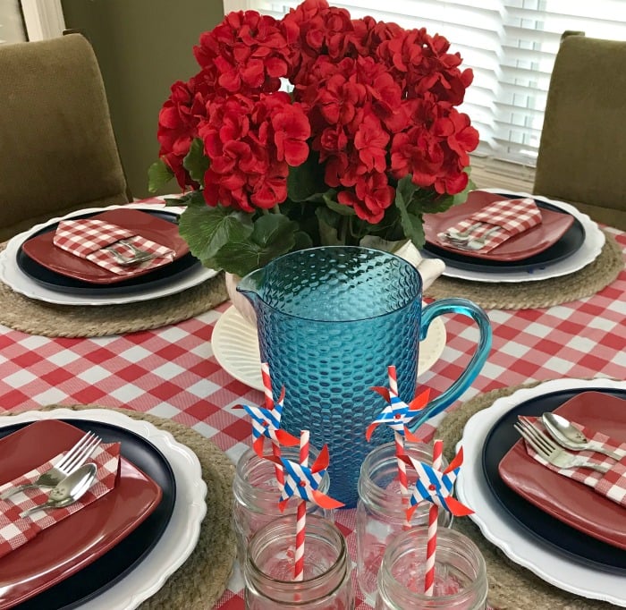 Red white and blue table decor